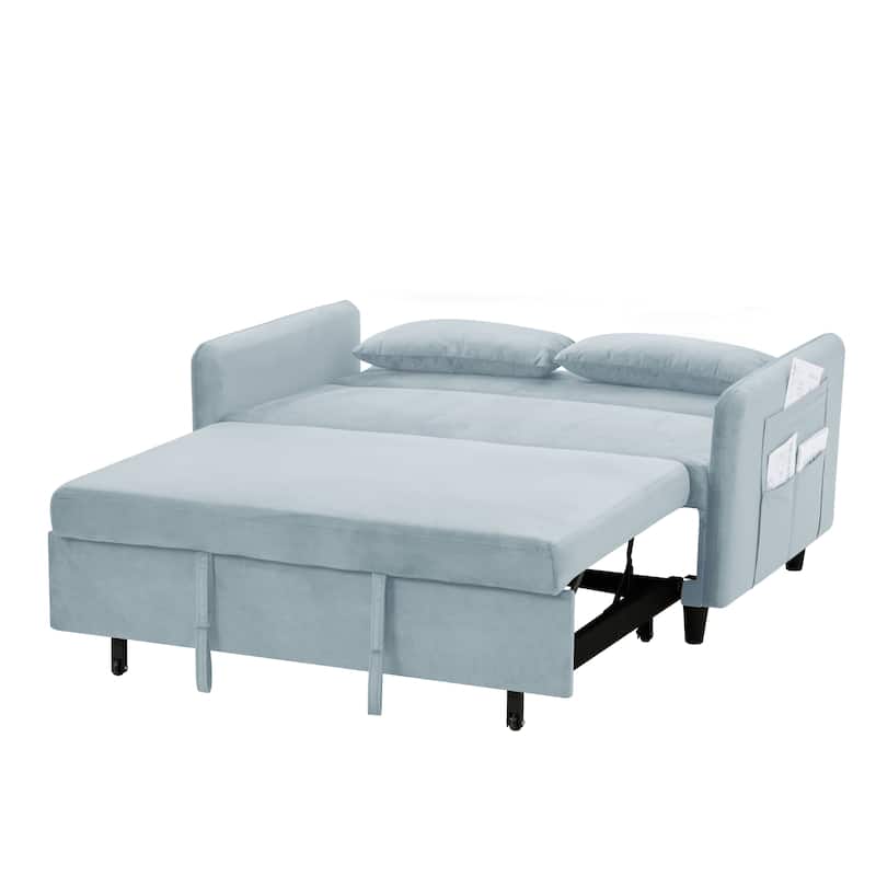 Sofa pullout bed includes two pillows 54 "light blue velvet sofa with